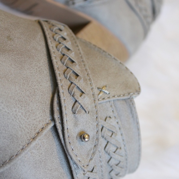 Gray Faux Nubuck Braided Stacked Heel Booties 7 - Picture 5 of 5